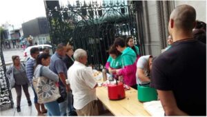 Breakfast table outside shrine